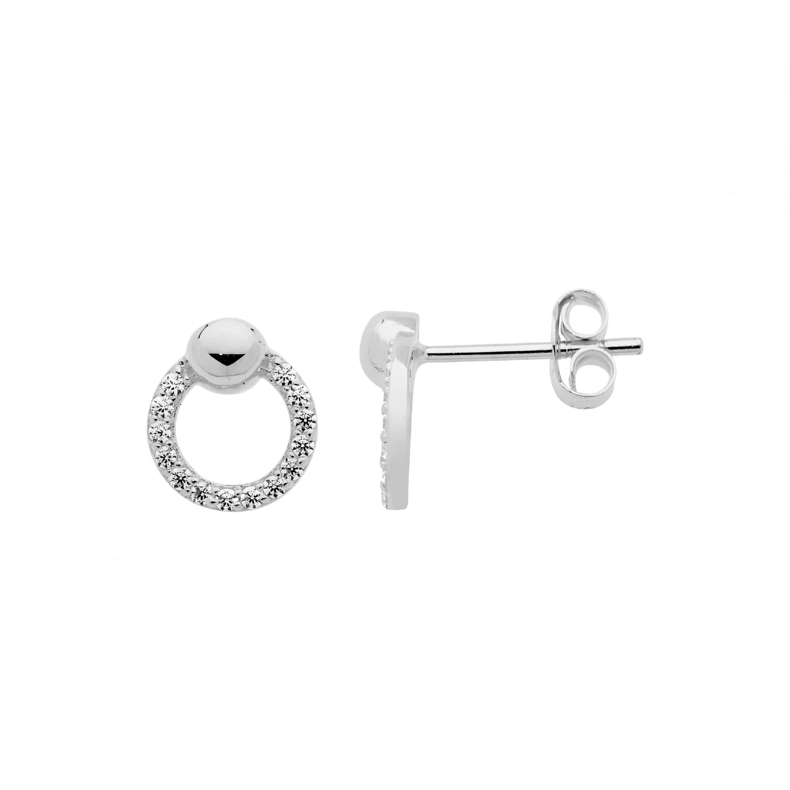 CZ Paved Open Circle Stud Earrings White Gold