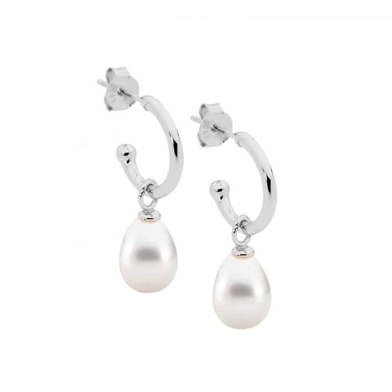 Sterling Silver Semi Hoop Earrings With Freshwater Pearl