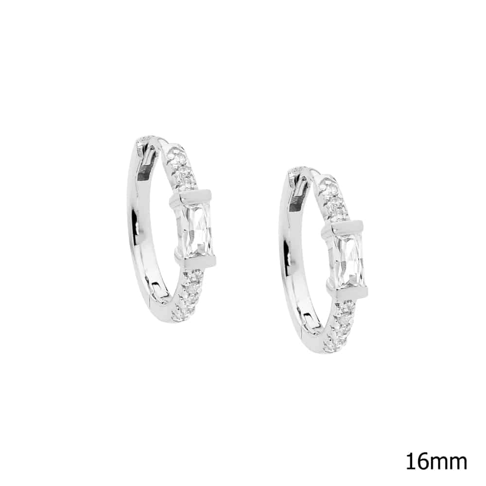 Rhodium Plated White CZ Hoop Earrings