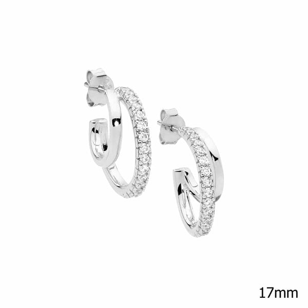 Sterling Silver White Cubic Zirconia Double Hoop Earrings