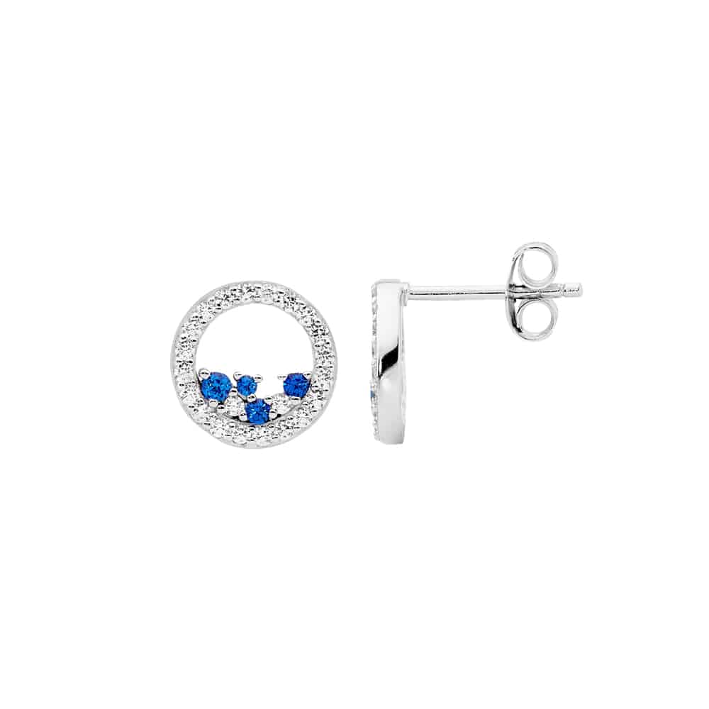 Sterling Silver Blue & White Cubic Zirconia Open Circle Earrings