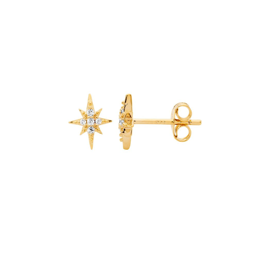Yellow Gold Plated Silver Tiny Starlight Stud Earrings