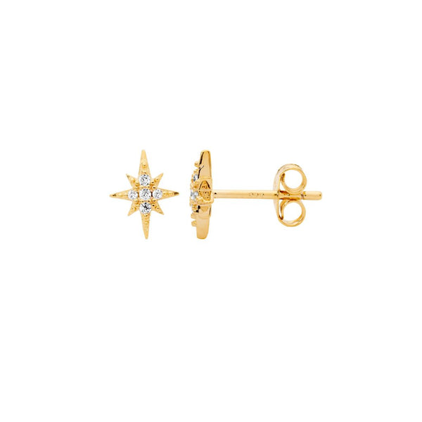 Yellow Gold Plated Silver Tiny Starlight Stud Earrings