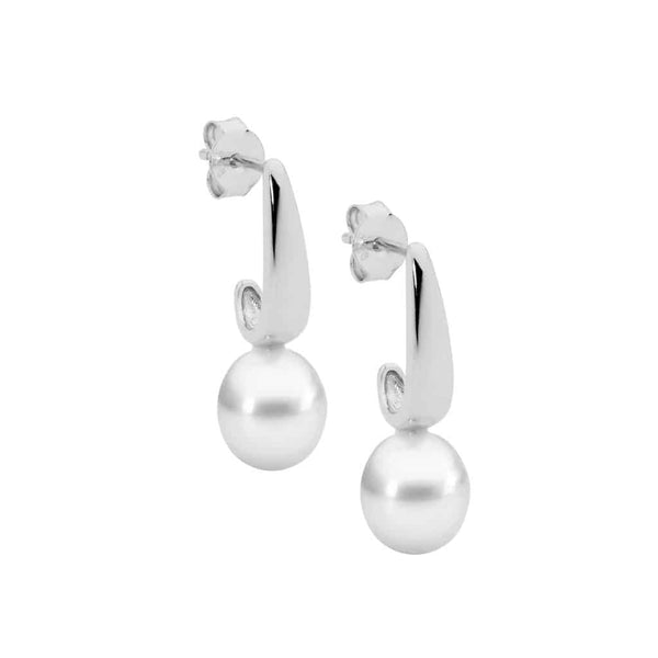 Rhodium Plated Silver Freshwater Pearl Earrings