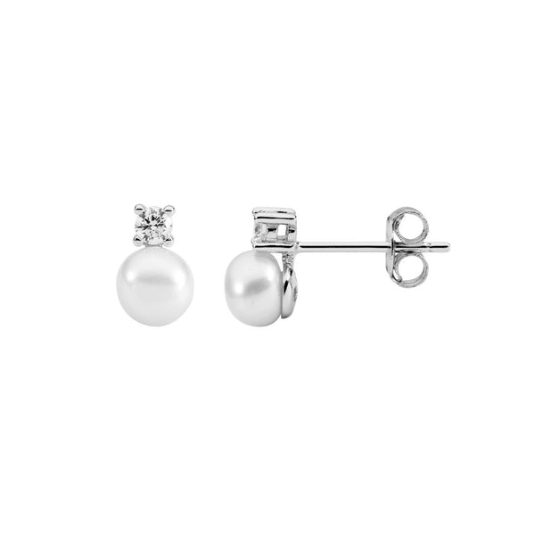 6 mm FW Pearl and CZ Stud Earrings