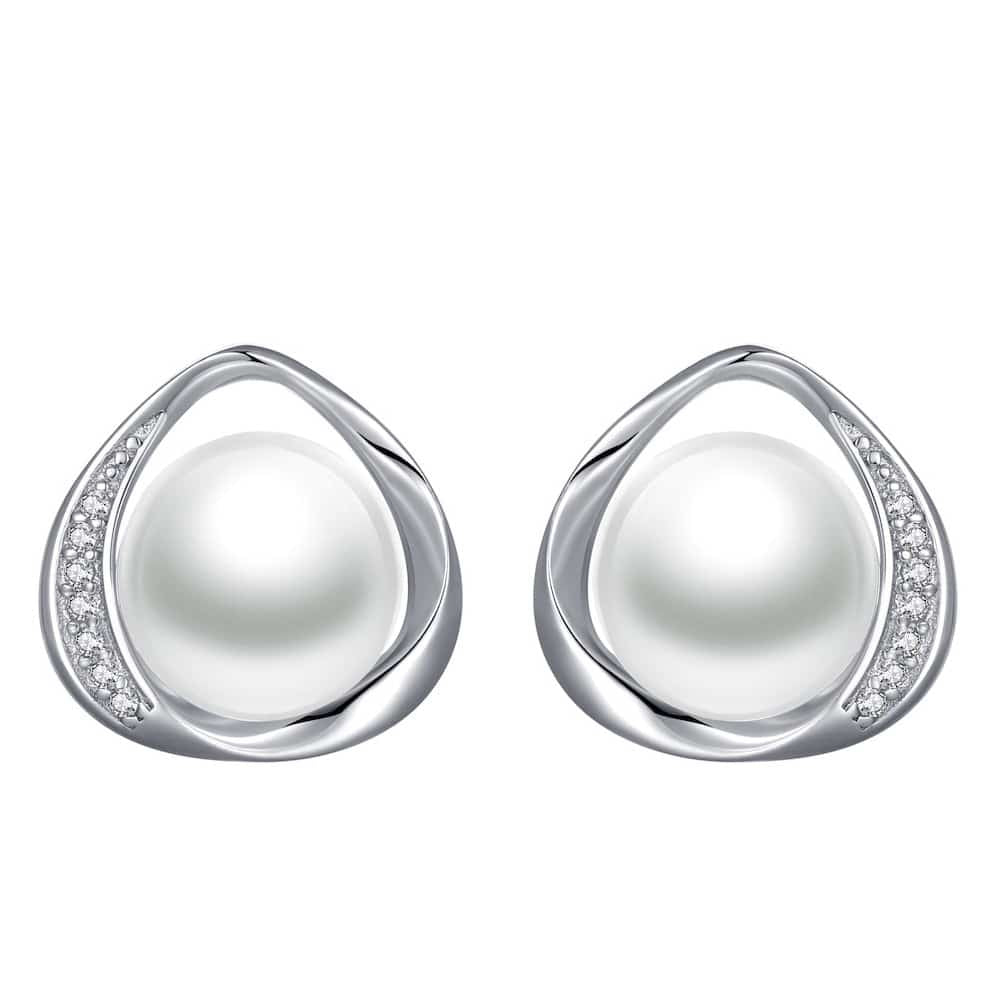 FW Pearl on CZ Sterling Silver Stud