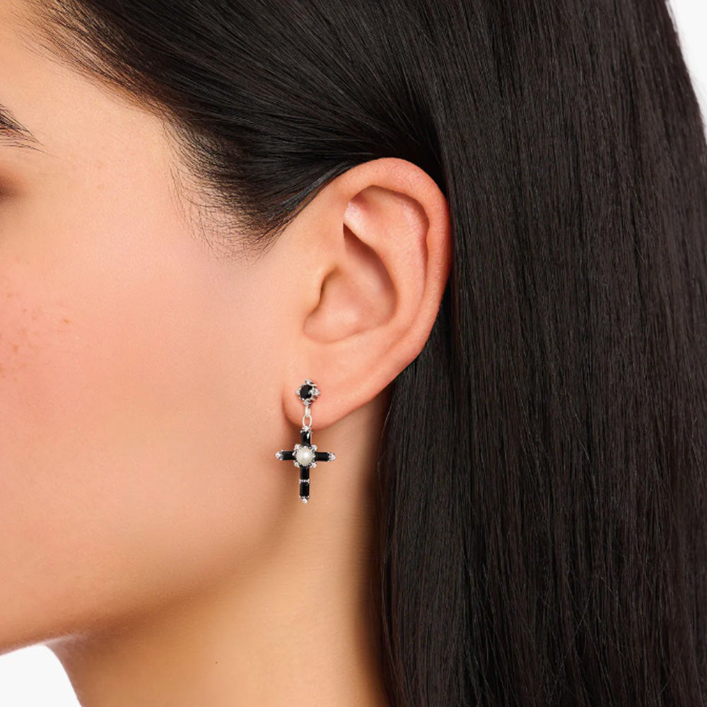 Romance Earrings Black Cross