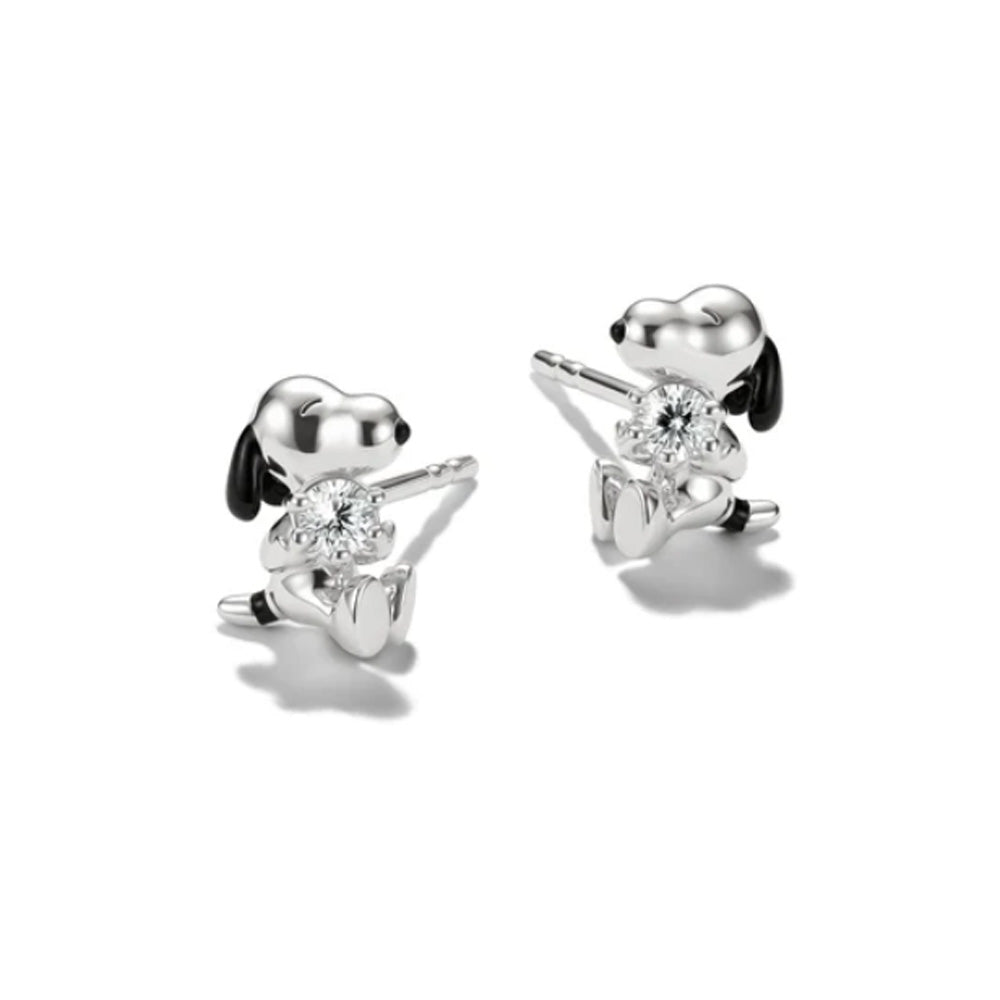Snoopy Stud Earrings White Zirconia
