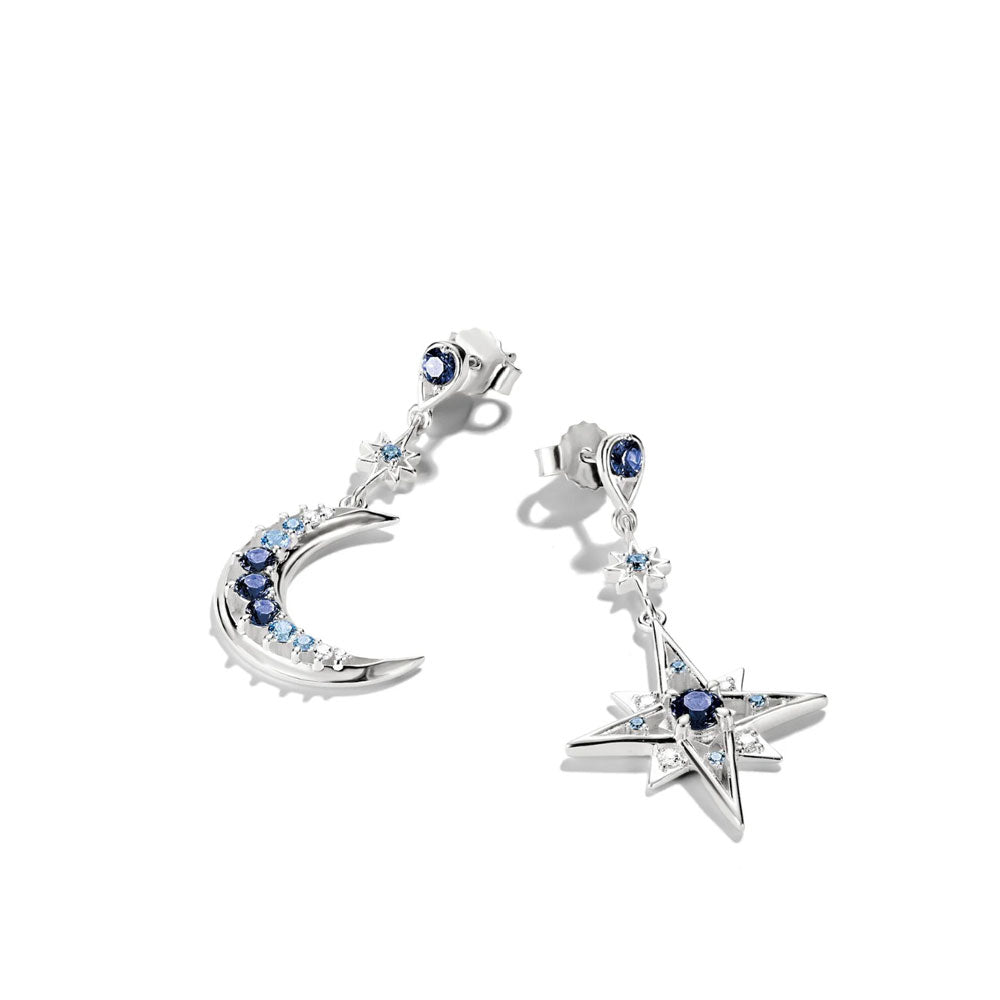 Earrings Moon and Star with Blue Stones