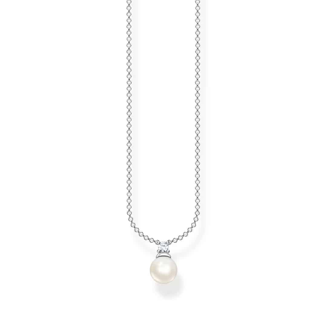 Silver CZ & Pearl Drop Necklace