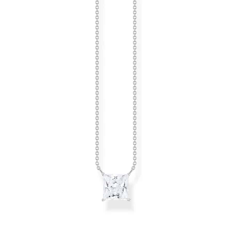 Necklace with Square Stone Pendant in White Silver
