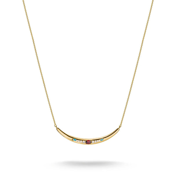 18K Gold Plated Half-Form Necklace with Red Zirconia Stone