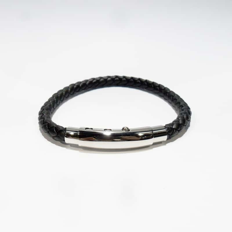 Adjustable Men's Leather Bangle Black