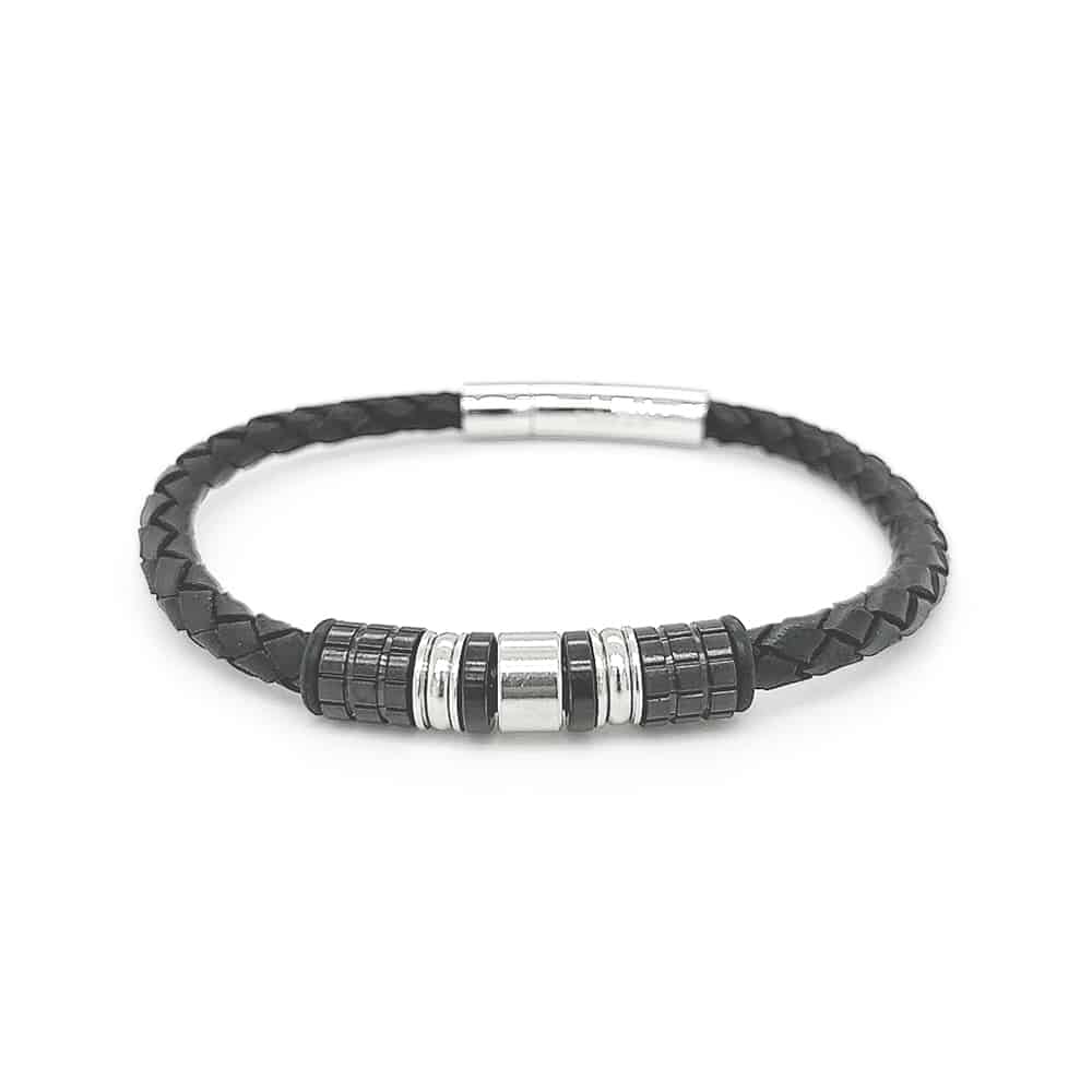 Men's Leather and Beads Bangle