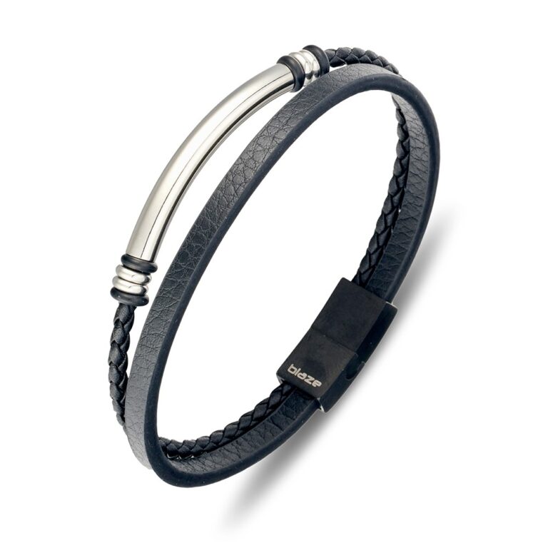 Double Strand Leather bangle with Steel Tube