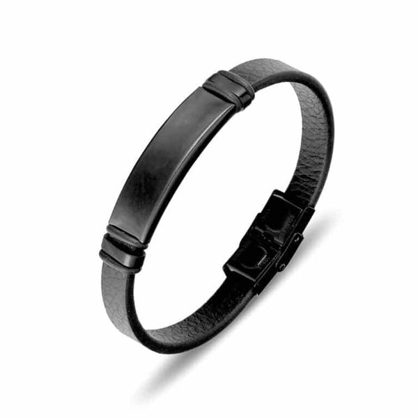 Black Leather with ID Plate Bracelet