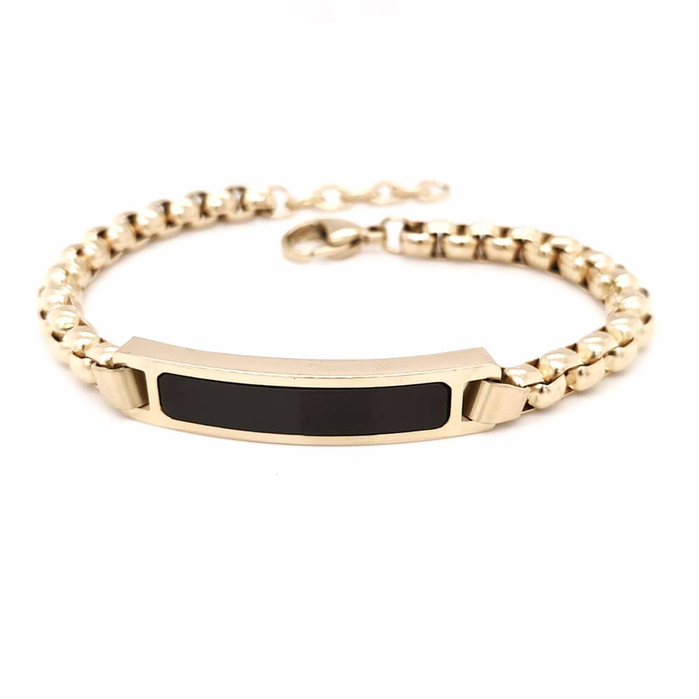 Stainless Steel Matte Black ID Plate Bracelet Yellow gold