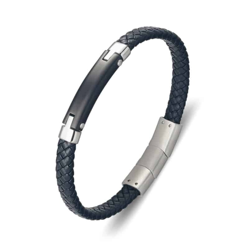 Black Leather with Multi-colour ID Plate Bracelet
