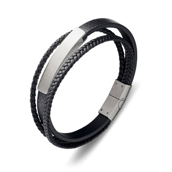 Triple Leather Bangle with ID Bracelet