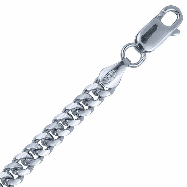 Rhodium Plated Sterling Silver Cuban Chain Bracelet
