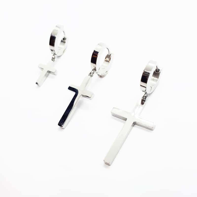 Stainless Steel Cross Drop high polished Earring