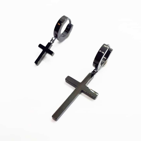 Stainless Steel Cross Drop Earring Black