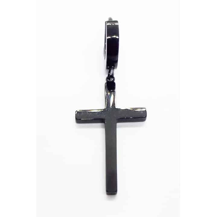 Stainless Steel Cross Drop Earring Black