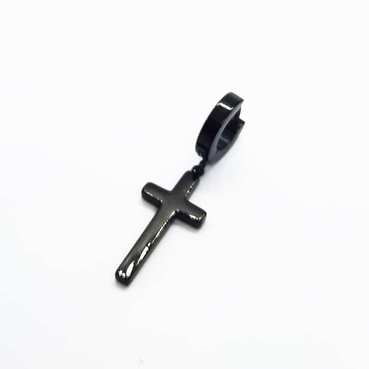 Stainless Steel Cross Drop Earring Black