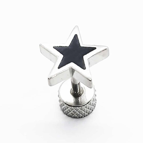Stainless Steel Star Black Enamel Earring