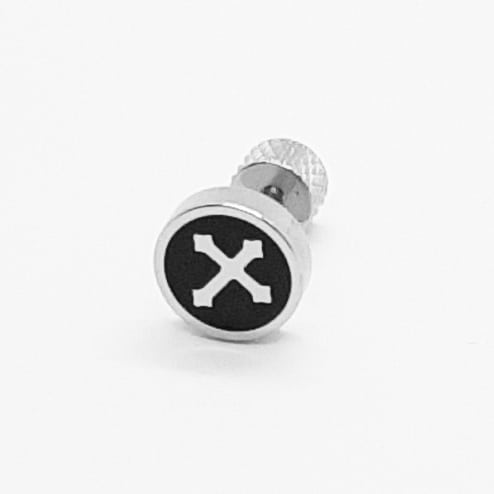 Stainless Steel Cross Black Enamel Earring