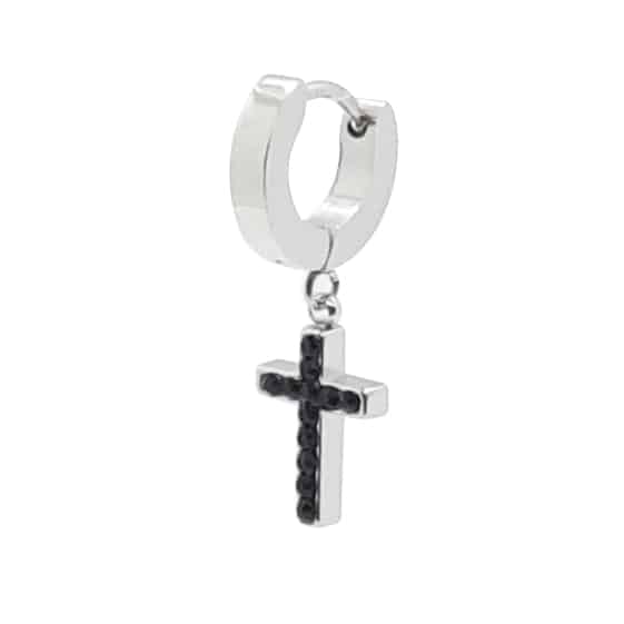 Black Crystal Cross Single Drop Earring