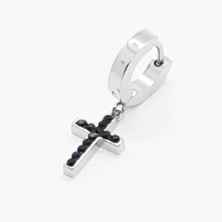 Black Crystal Cross Single Drop Earring