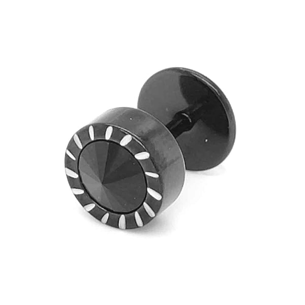 Stainless Steel Black Crystal Engraved Earring