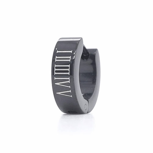 Stainless Steel Roman Numerals Single Earring Black