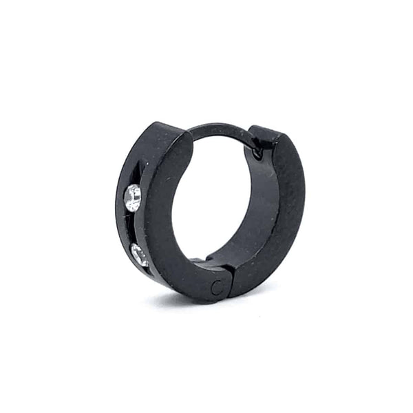 Stainless Steel Matte Black Huggie Hoop with Crystal