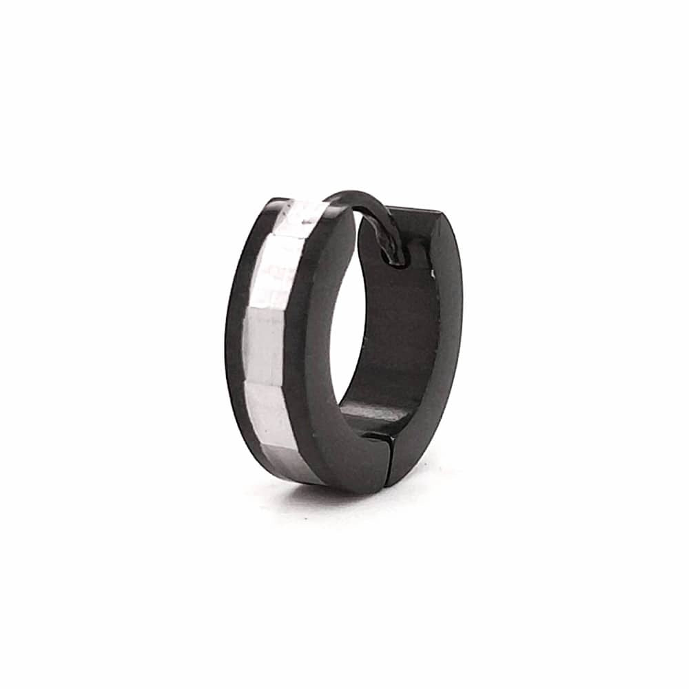 Stainless Steel High Shine Contrast Stripe Huggie Earring Black