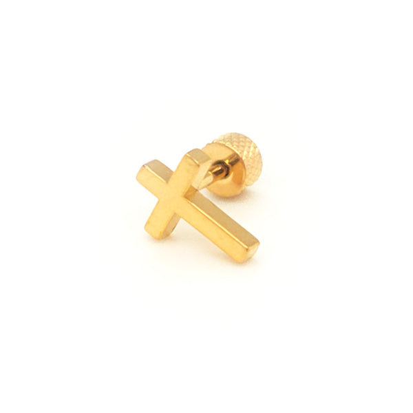 Stainless Steel Cross Stud Earring Yellow Gold