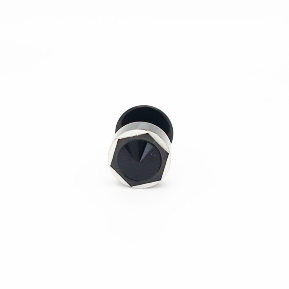 Stainless Steel Single Earring Black Hexagon Cut Crystal