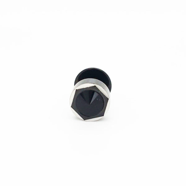 Stainless Steel Single Earring Black Hexagon Cut Crystal