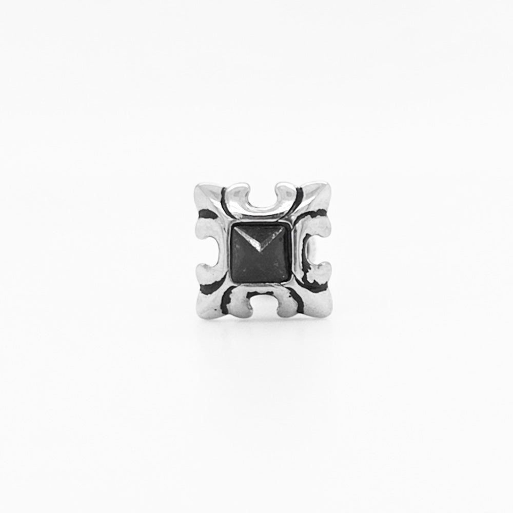 Gothic Stainless Steel Single Earring Black Pyramid Cut Crystal