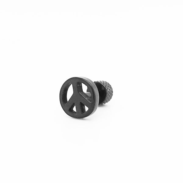 Peace Symbol Stainless Steel Single Earring Black
