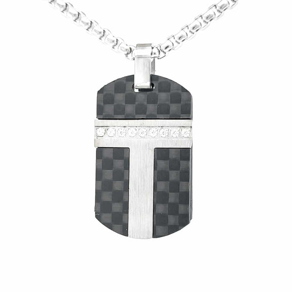 Stainless Steel Carbon Fibre Dog Tag Pendant