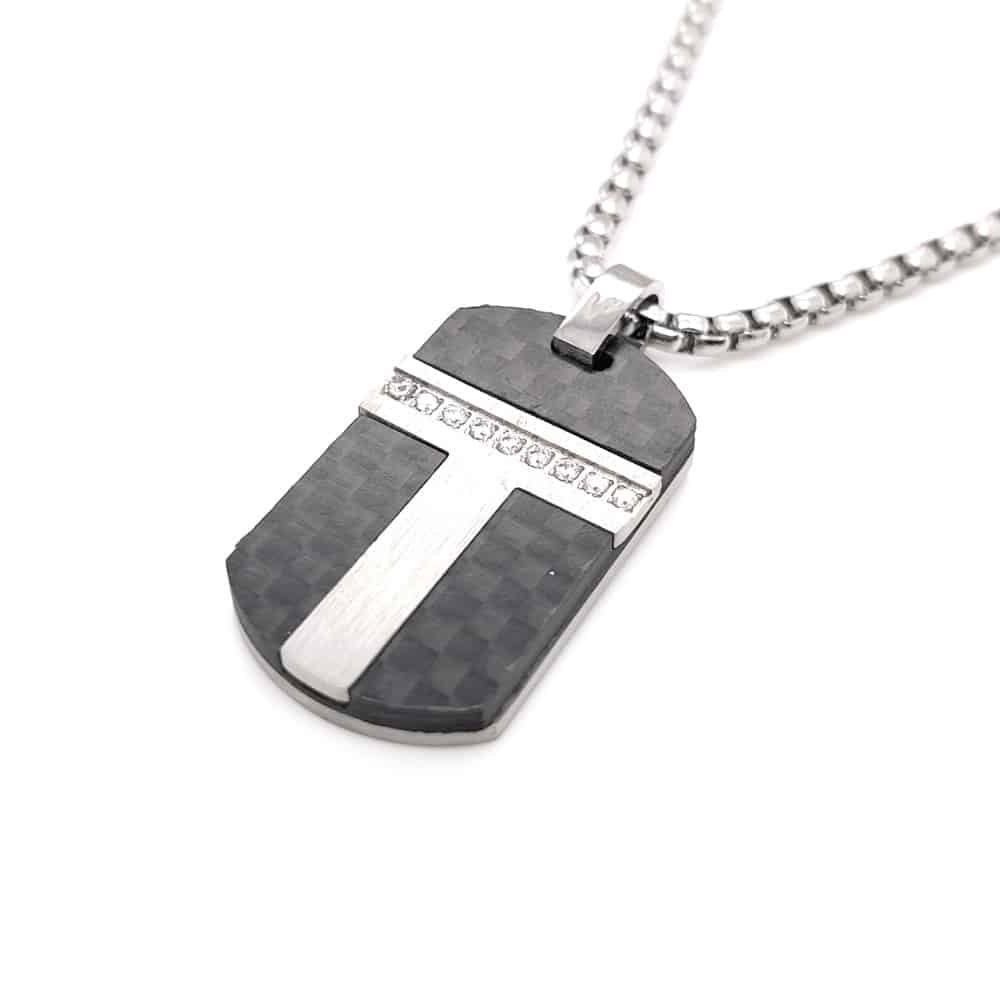 Stainless Steel Carbon Fibre Dog Tag Pendant