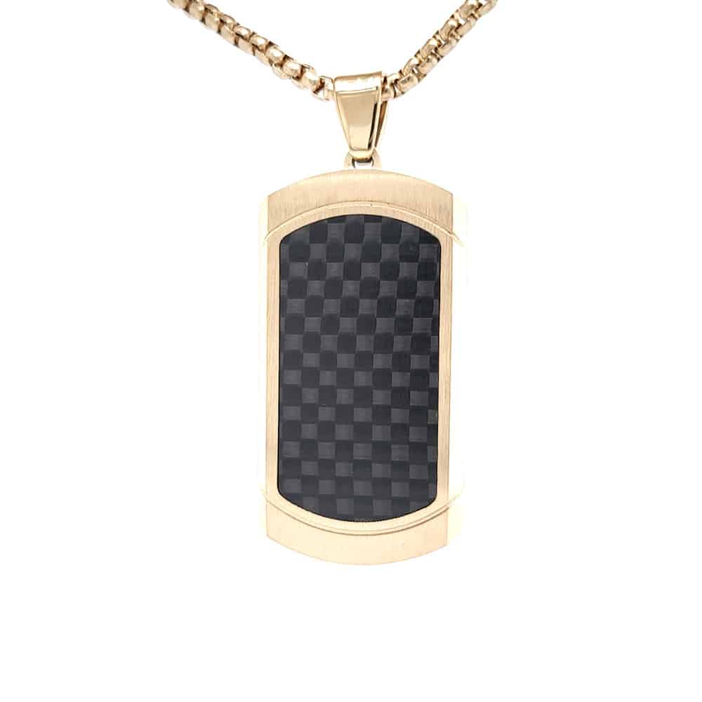 Carbon Fibre Dog Tag Pendant Yellow Gold