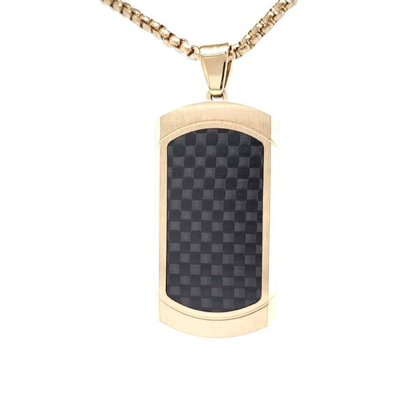 Carbon Fibre Dog Tag Pendant Yellow Gold