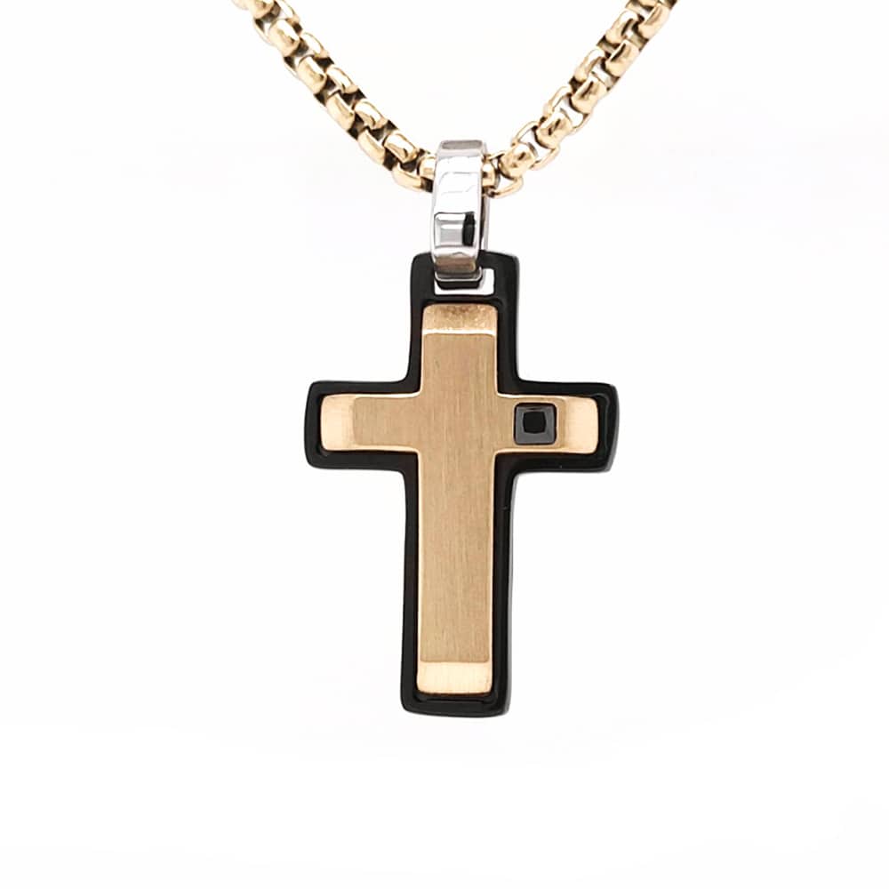 Stainless Steel Black & Yellow Gold Cross Necklace