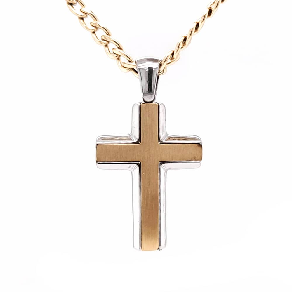 Stainless Steel Silver & Yellow Gold Cross Necklace