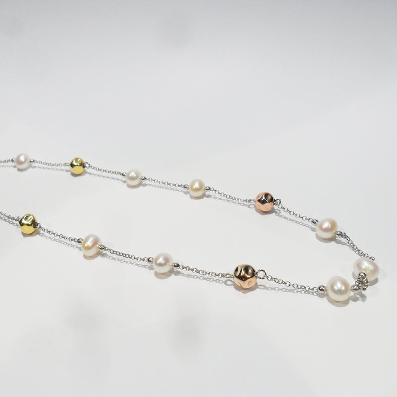Freshwater Pearl Long Silver Necklace