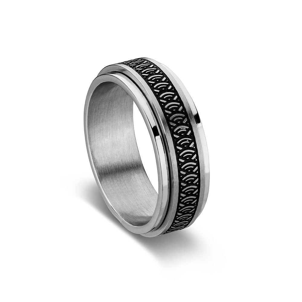 Stainless Steel Engraved Spinner Ring