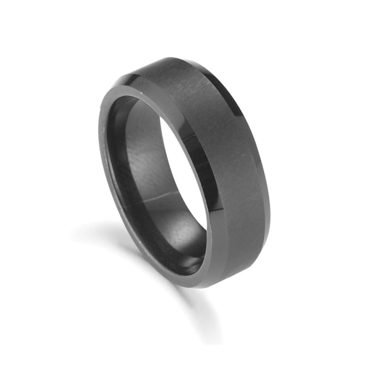 Matte and Polished Black Plate Tungsten Ring
